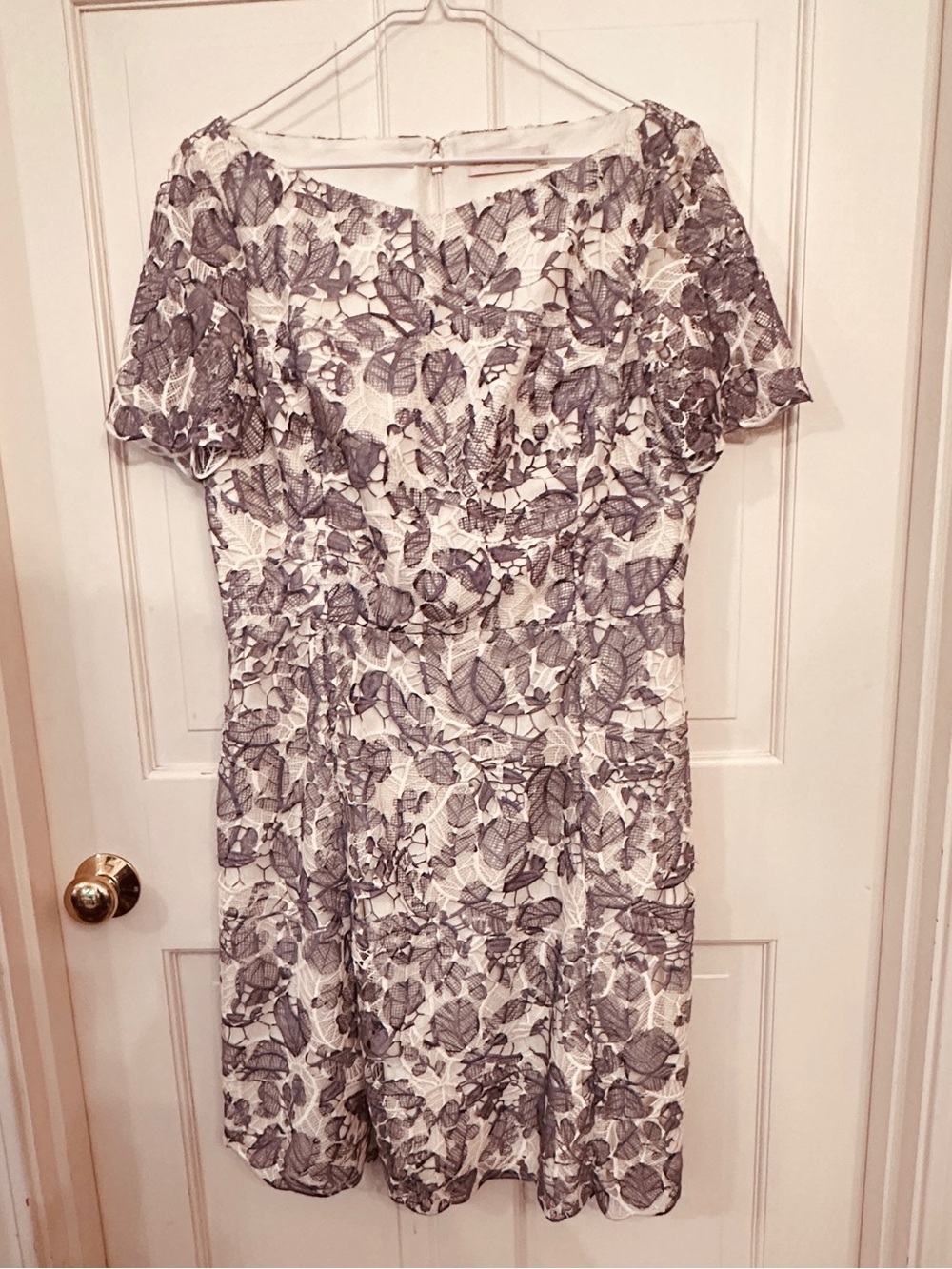 Tory Burch ivory and gray lace cocktail dress Size 12. Modest and demure.